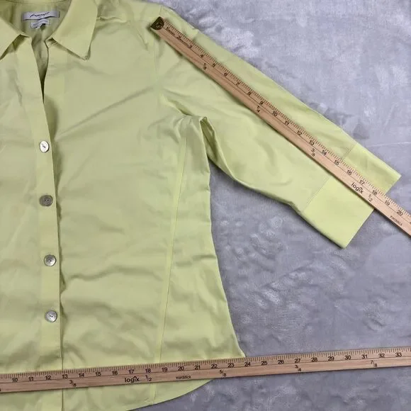 Foxcroft Dress Shirt 3/4 Sleeve Button Up Sz 14 Yellow Cotton Office Casual Top - Picture 9 of 13